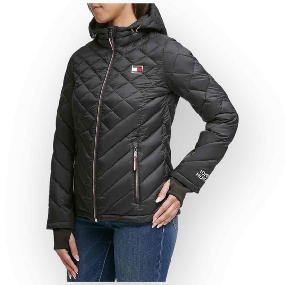 Tommy Hilfiger Women’s Hooded Zip Front Jacket - Black, Packable - Picture 2 of 12